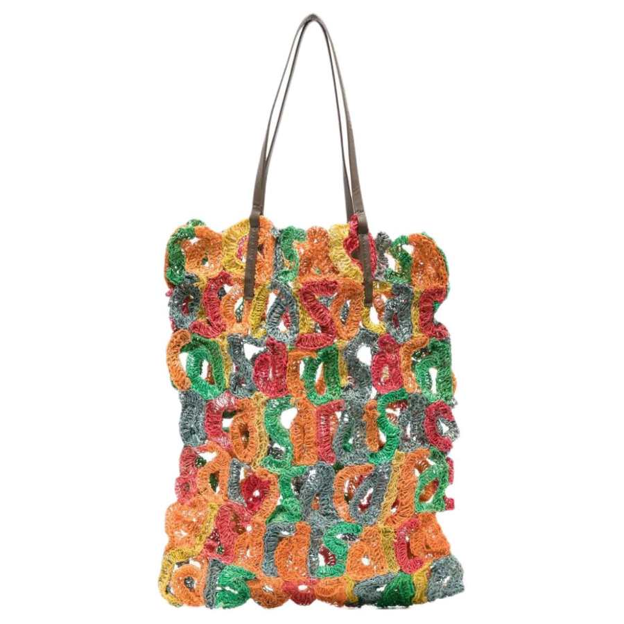 Sacai Manila Hemp Tote Bag, Shopping Bag, Handbag Women's Pumpkin Orange Multicolor