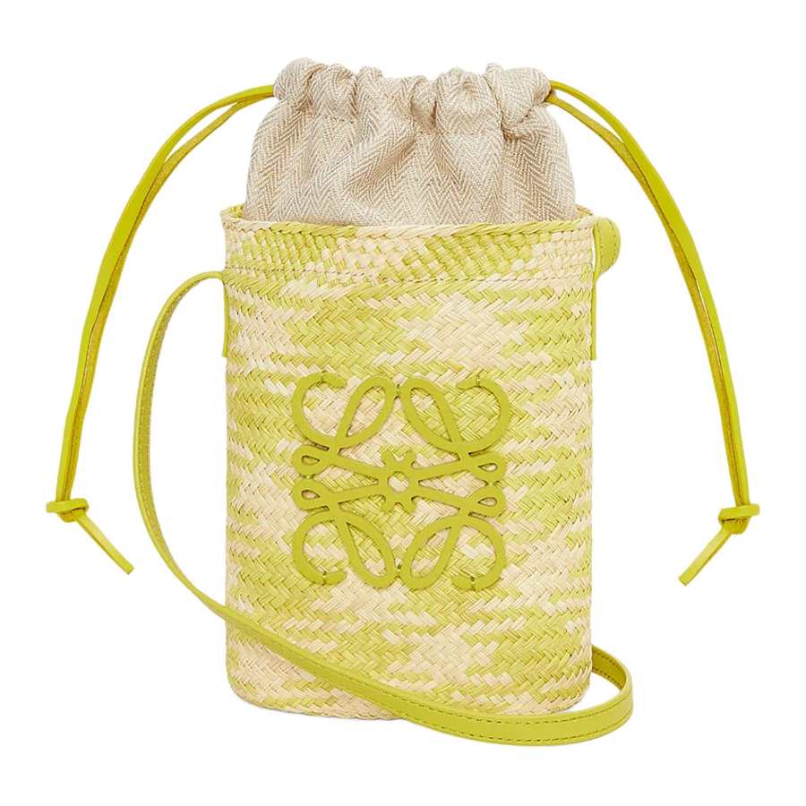 LOEWE Iracap Palm Fiber With Cow Leather Shoulder Bag, Crossbody Bag Women's Natural & Lime Green