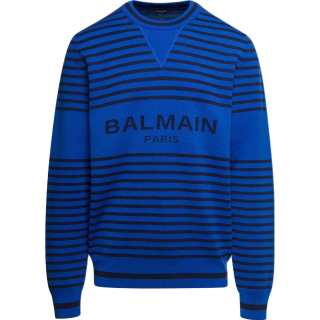 BALMAIN Striped Intarsia Logo Jumper