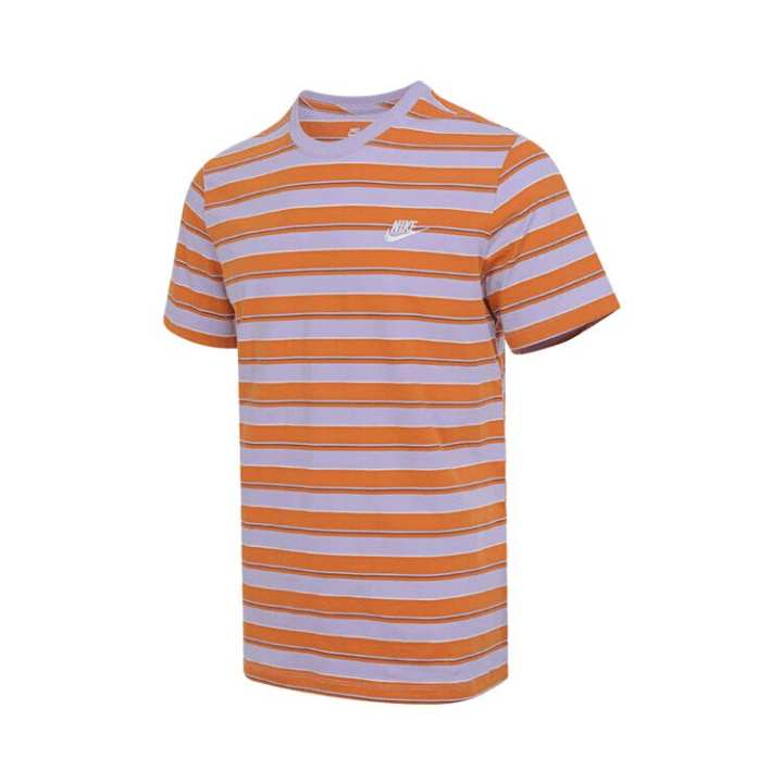 Nike Nike Club T Shirts Men's Stripes Orange Crew Neck Moderate