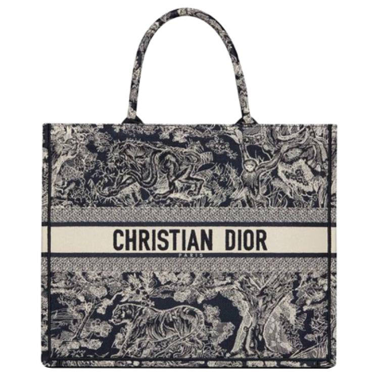 DIOR BookTote Embroidery Tote Bag, Shopping Bag, Handbag Large Women's Blue