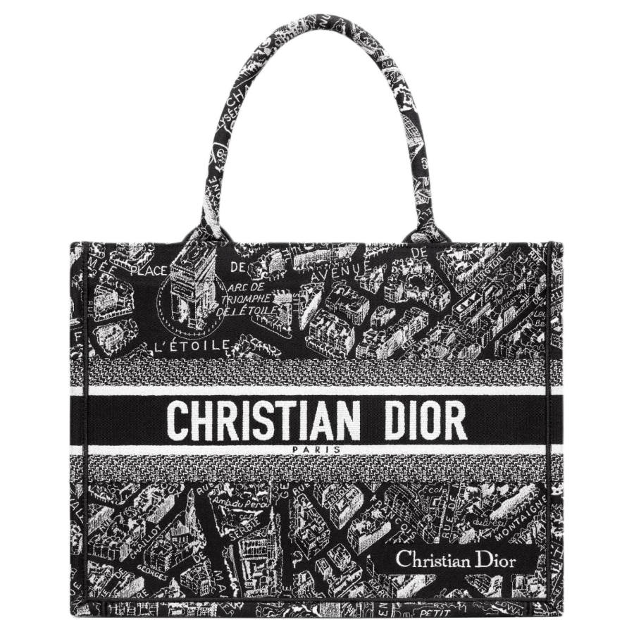 DIOR BookTote Embroidery Tote Bag, Shopping Bag, Handbag Medium Women's Black/White