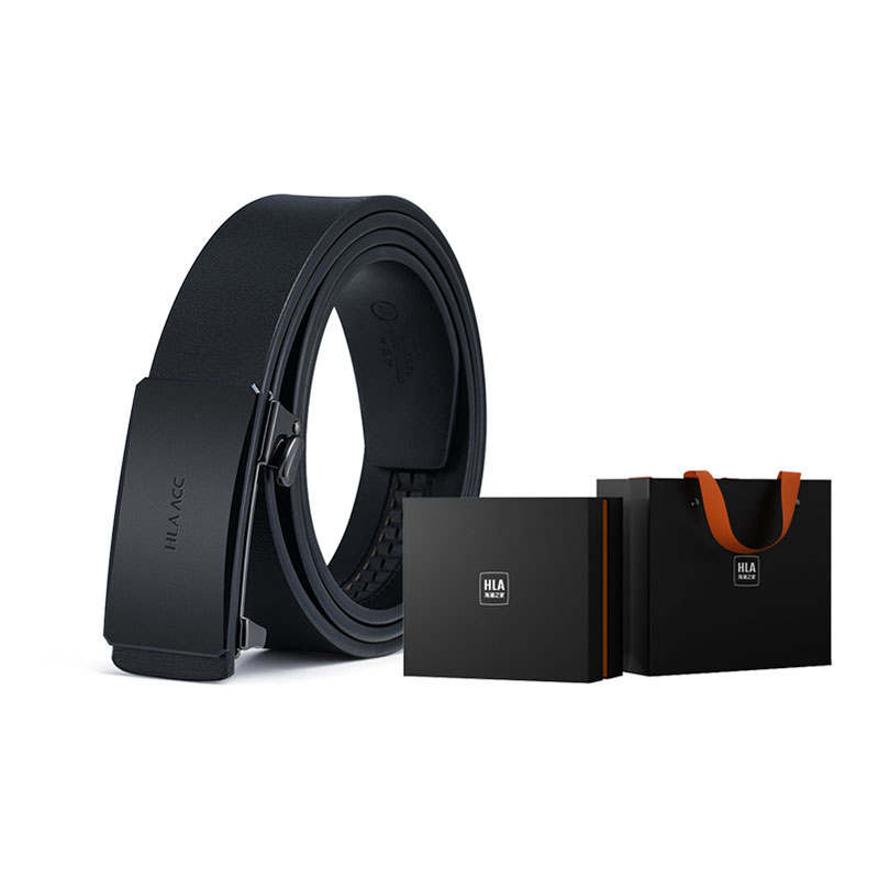 HLA HLA Zinc Alloy Split Cow Leather Belts Men's Black Width 3.4cm
