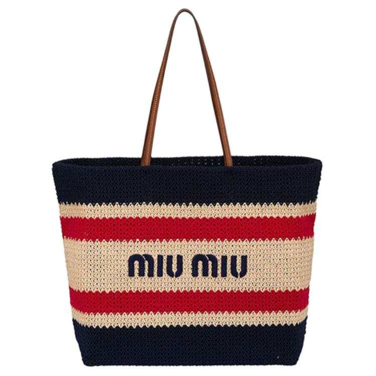 MIU MIU Fabric Tote Bag, Shopping Bag, Shoulder Bag Women's Blue