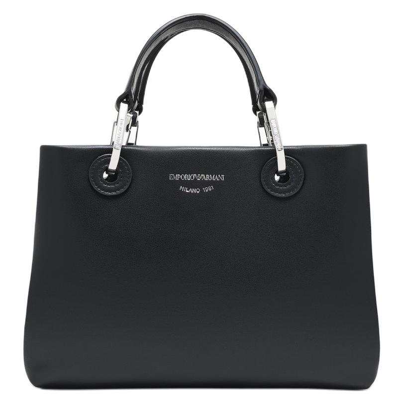 EMPORIO ARMANI MyEA Cow Leather Tote Bag, Shopping Bag, Handbag Small Women's Black