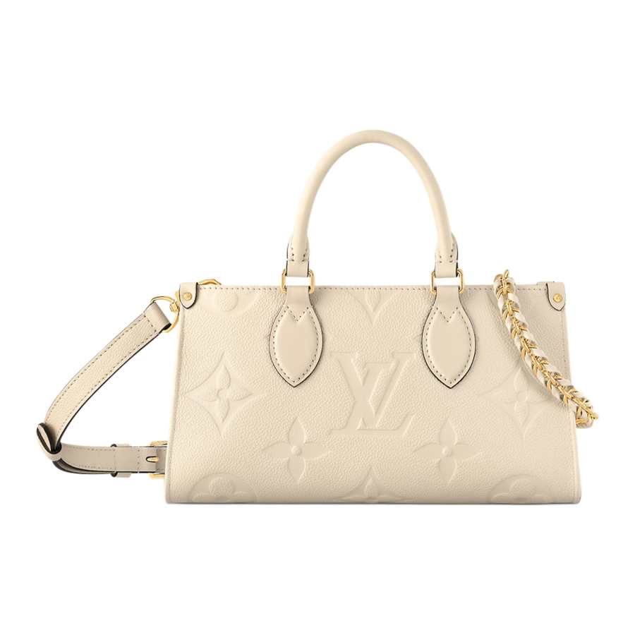 LOUIS VUITTON ONTHEGO Grained Calfskin Shoulder Bag, Crossbody Bag, Handbag Regular Women's Milk White
