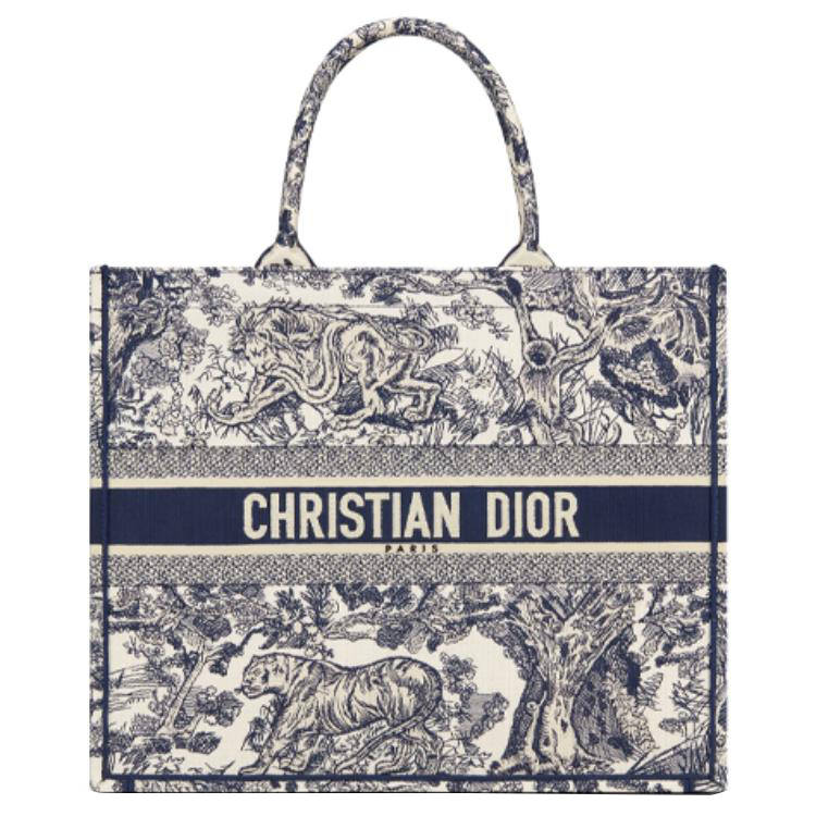 DIOR BookTote Jouy Embroidery Tote Bag, Shopping Bag, Handbag Large Women's Blue