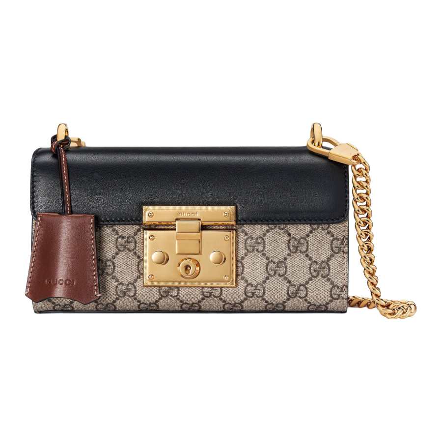 GUCCI Padlock Canvas With Leather Crossbody Bag, Shoulder Bag Mini Women's Ebony & Black
