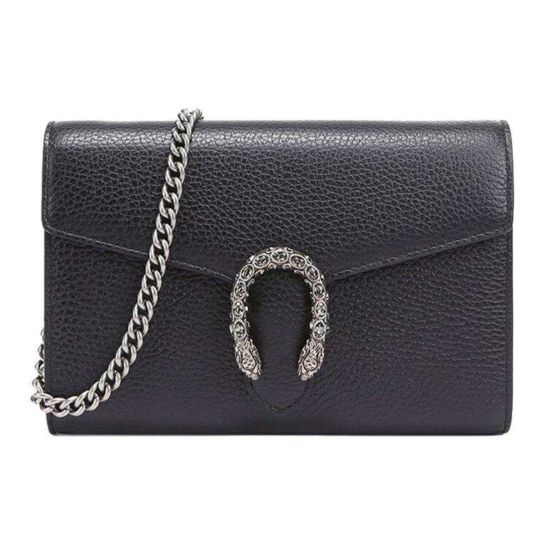 GUCCI Dionysus Leather Shoulder Bag Mini Women's Black