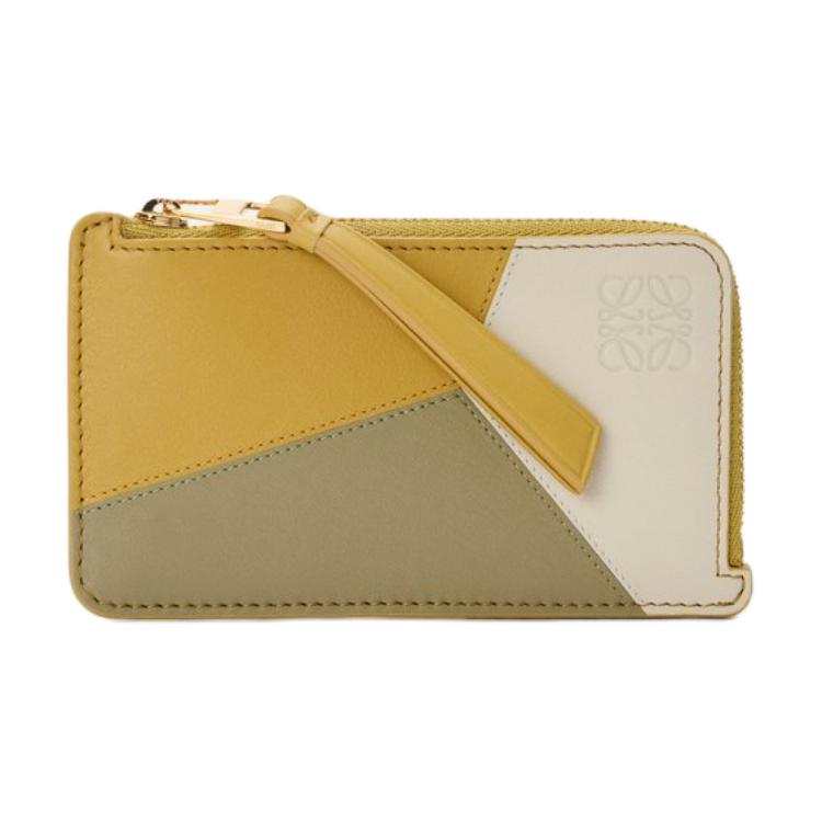 LOEWE Puzzle Cow Leather Card Holder Women's Ginger Blend Sea Salt