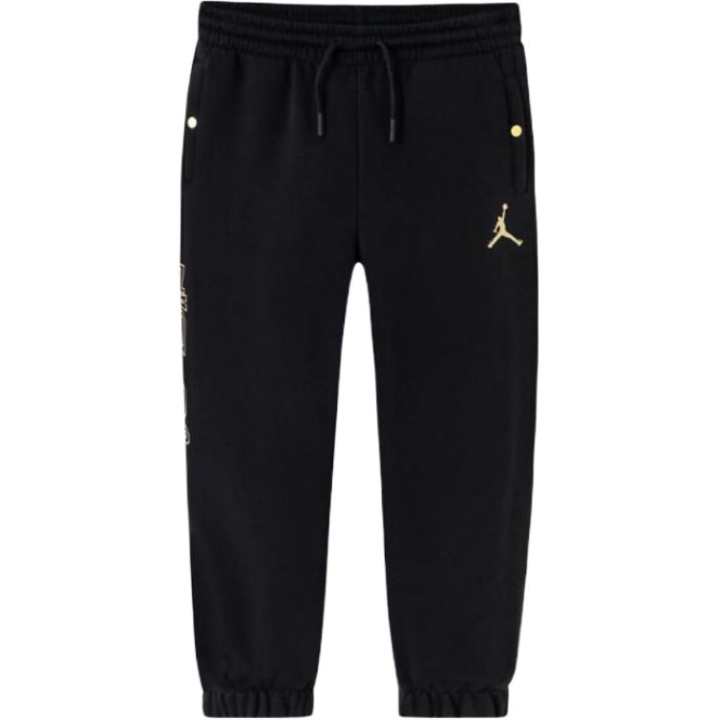 Jordan Jordan Kids' Bottom Elastic Cuff Logo Label Fleece Lined Lace Up Casual Pants Kids' Black