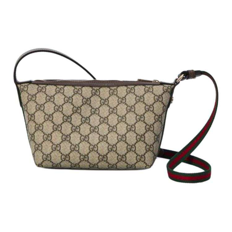 GUCCI Ophidia Leather Crossbody Bag, Shoulder Bag Women's Beige & Dark Brown