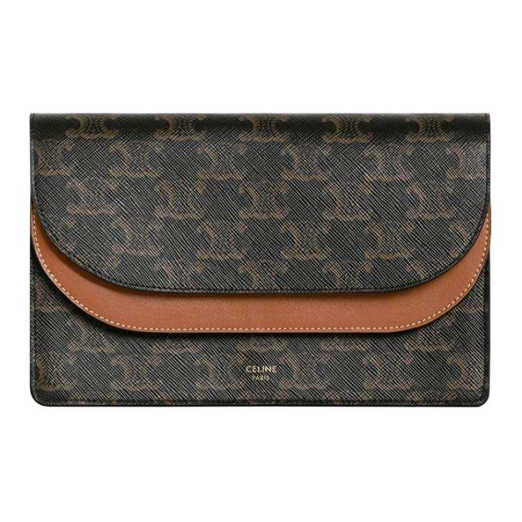CELINE Triomphe Coated Canvas With Lambskin Trim Wallet, Shoulder Bag, Crossbody Bag Women's Tawny