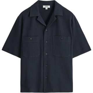 COS Shirts Men's Navy Blue Lapel Moderate
