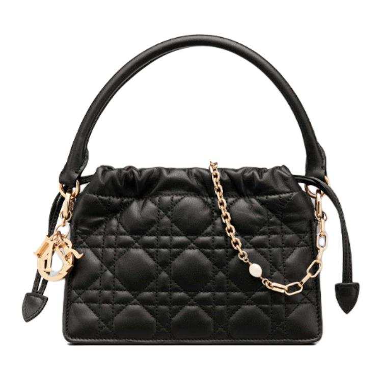 DIOR Lady Dior Milly Wicker Pattern Sheepskin Handbag Mini Women's Black