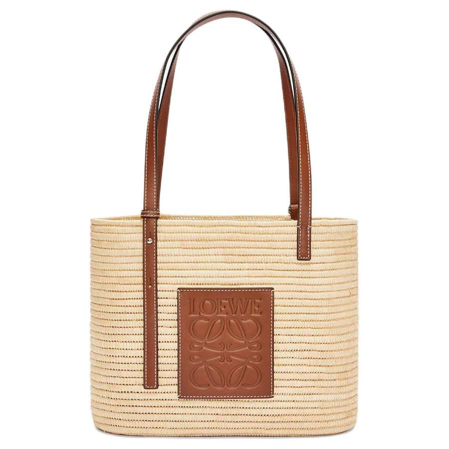 LOEWE Basket Raffia With Cow Leather Basket Bag, Straw Bag, Handbag, Shoulder Bag Women's