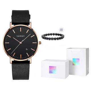BENKEN Quartz Movement Stainless Steel Strap Watch Men's Watches Black Dial