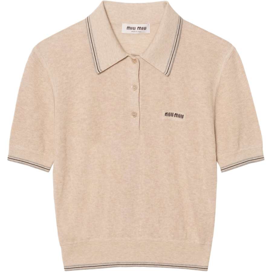 MIU MIU Cotton Knit Polo Shirt Sand Beige
