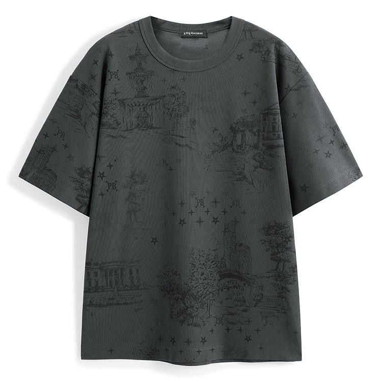 PEACEBIRD MEN Subtle Texture Print Casual Short Sleeved T Shirts Men's