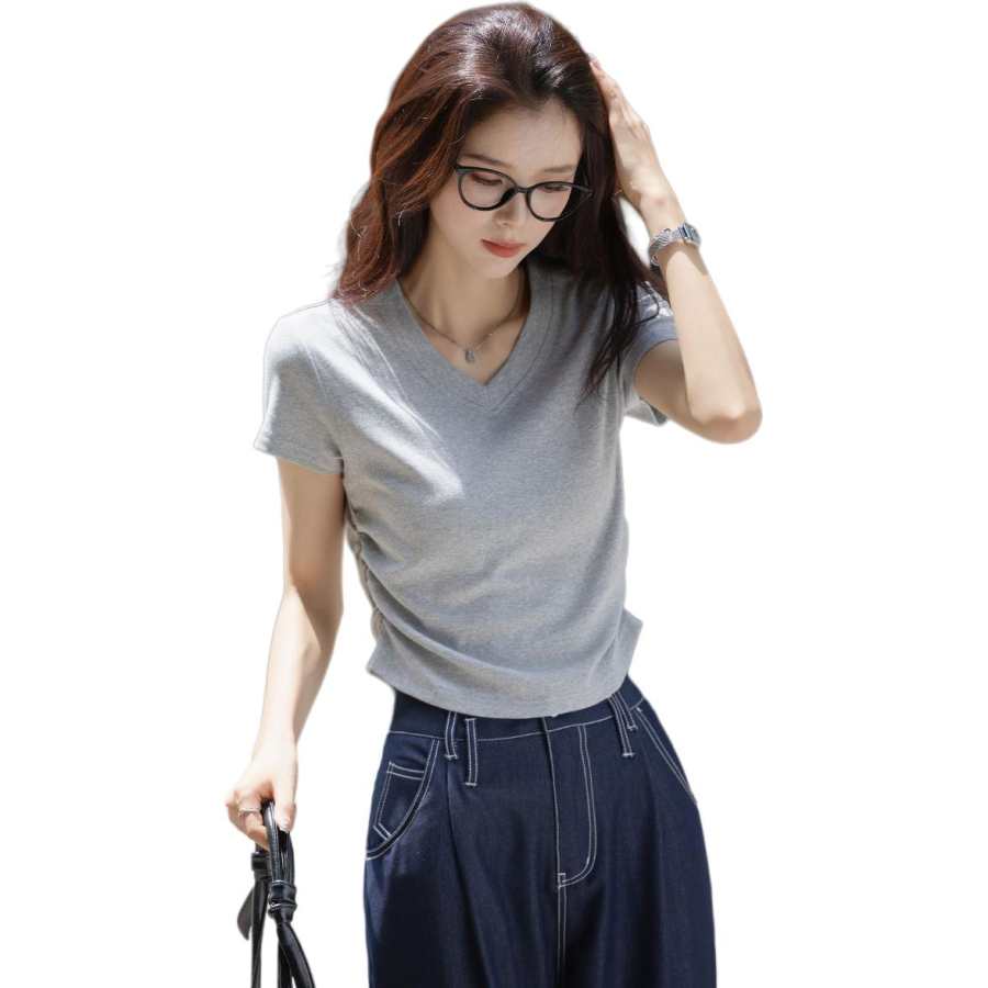 Tonlion T Shirts Women's V Neck Moderate Straight Fit