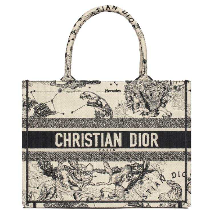 DIOR BookTote Embroidery Tote Bag, Shopping Bag, Shoulder Bag, Handbag Medium Women's Milk White/Black