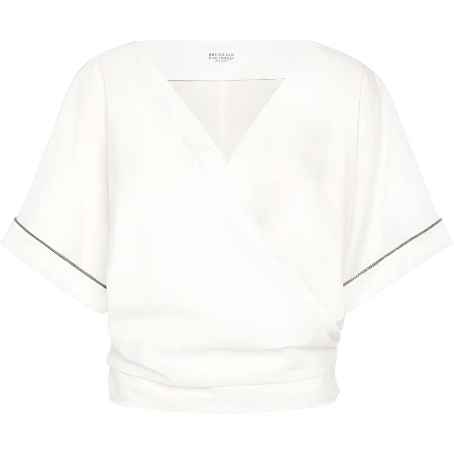 Brunello Cucinelli Shiny Trim Poplin Kimono Style Top