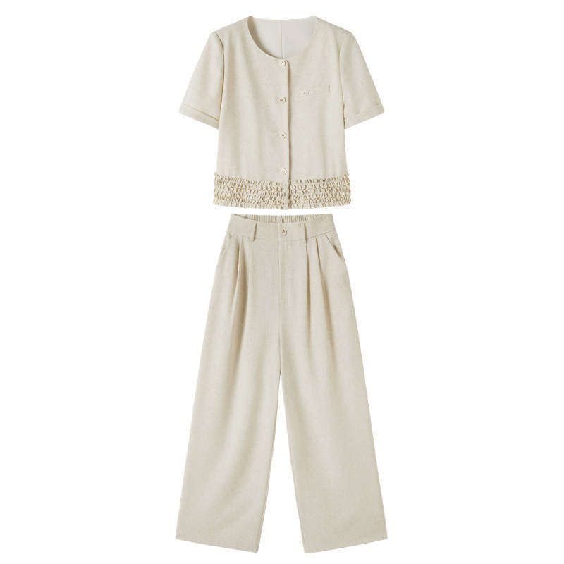 XIANGYING Casual Suits Women's Heron White Crew Neck Thin