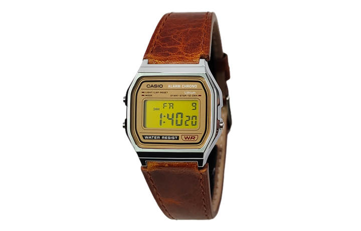 CASIO CASIO Custom Collection Electronic Movement Genuine Leather Strap Watch Men's Watches Gold Dial