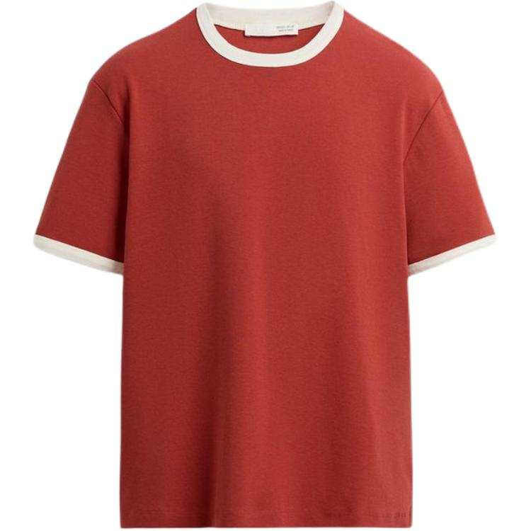 ZARA T Shirts Men's Red Crew Neck Straight Fit