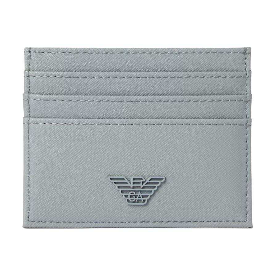 EMPORIO ARMANI PU Polyurethane Card Holder Men's Gray Blue