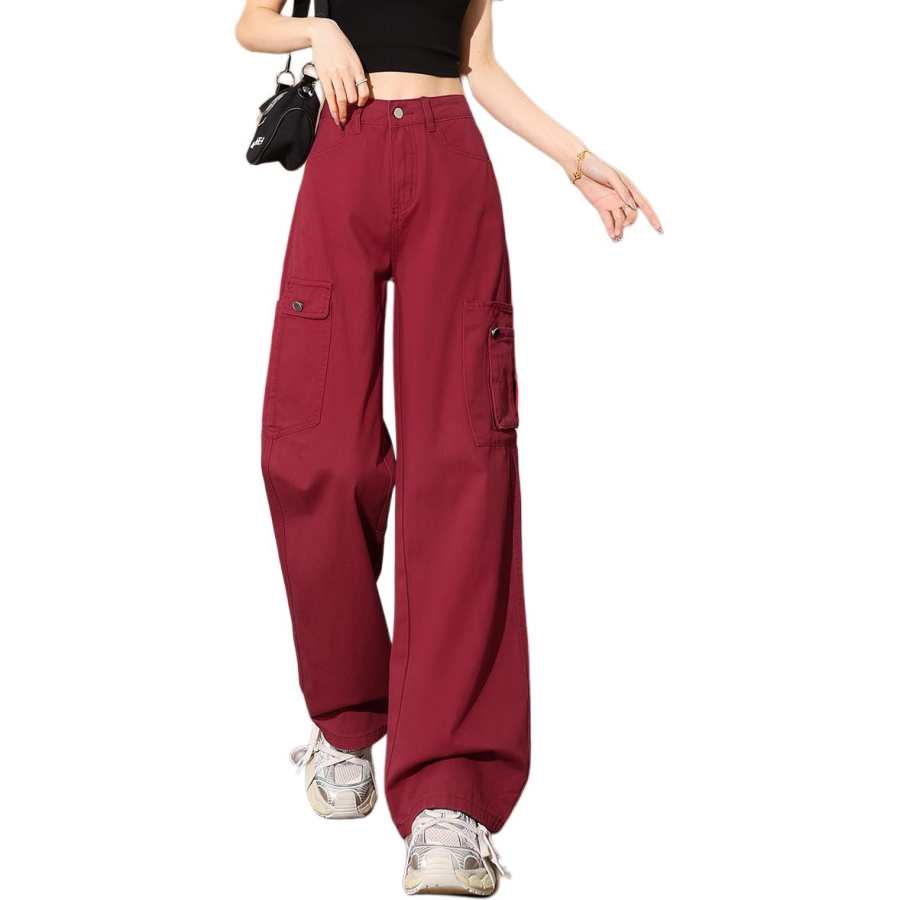 Tonlion Casual Pants Women's Burgundy Moderate Straight Fit Pants