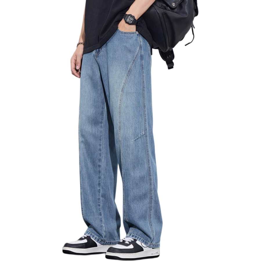 Tonlion Jeans Unisex Light Blue Thin Straight Fit Pants