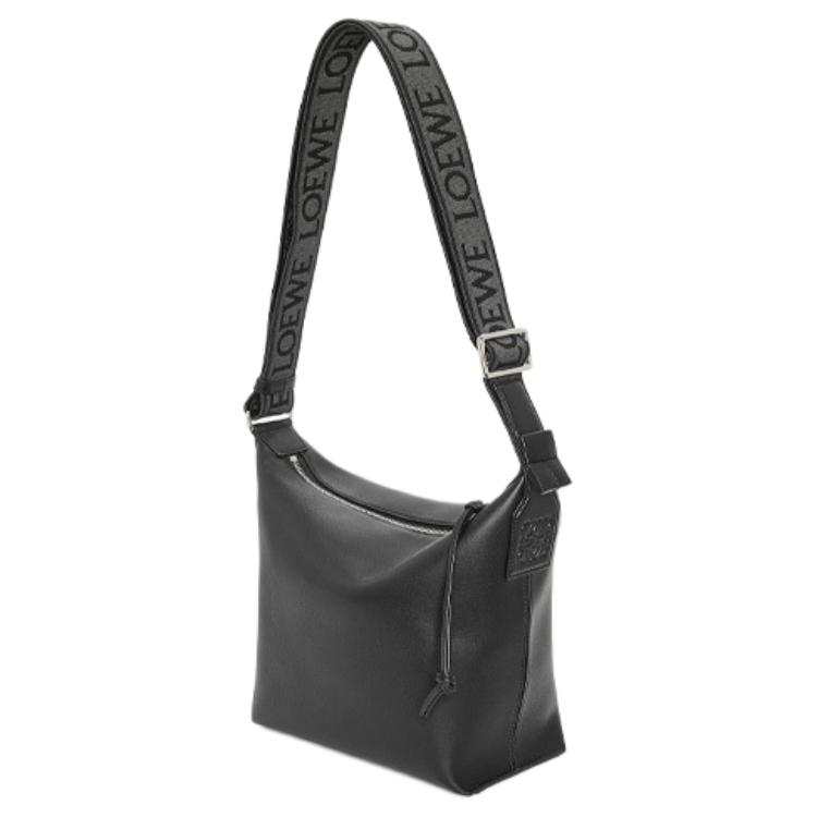 LOEWE Cubi Soft Smooth Cow Leather With Jacquard Fabric Handbag, Shoulder Bag Small Men's Black