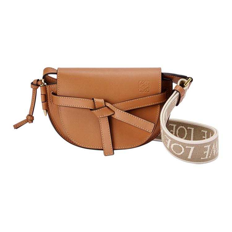 LOEWE Mini Gate Dual Bag In Soft Calfskin And Jacquard Tan