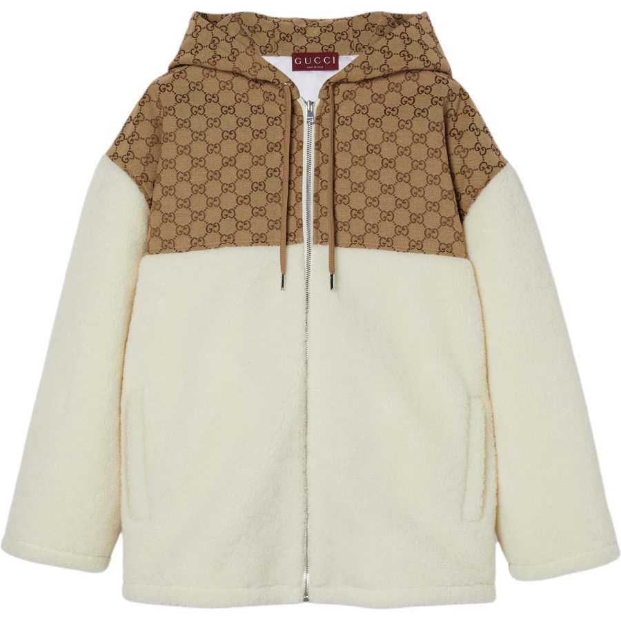 GUCCI GUCCI Intarsia Wool Fleece Zip Jacket 'White/Camel'