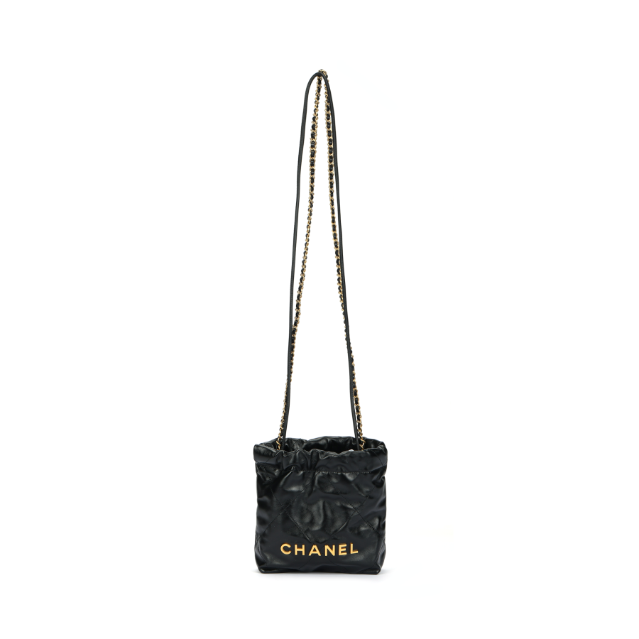 CHANEL 22 Handbag Mini 23S Shiny Calfskin Black