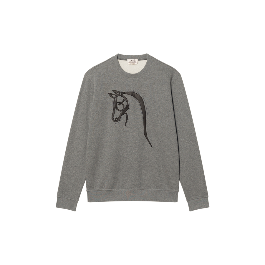 HERMES HERMES Sweatshirts Men's Gray Crew Neck Moderate Regular