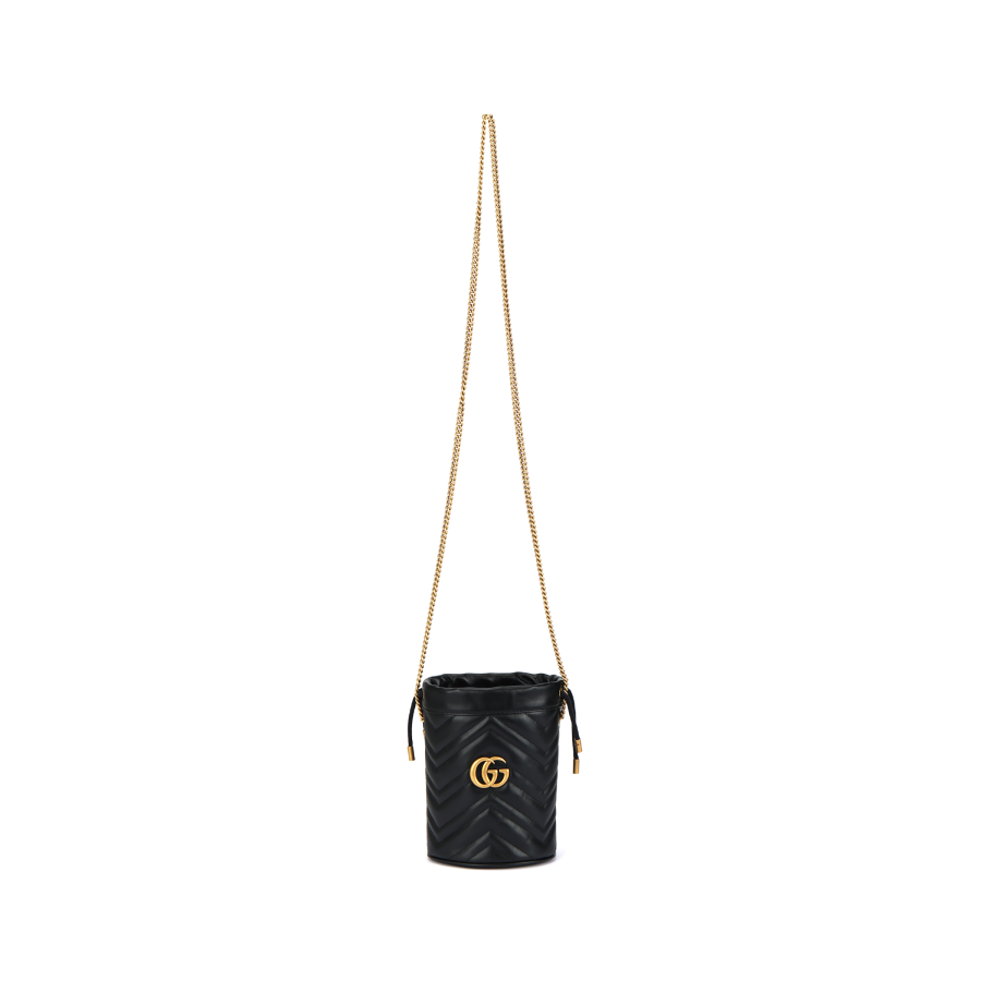 GUCCI GG Marmont Quilted Leather Bucket Bags Chain Crossbody Bag, Shoulder Bag Mini Women's Black