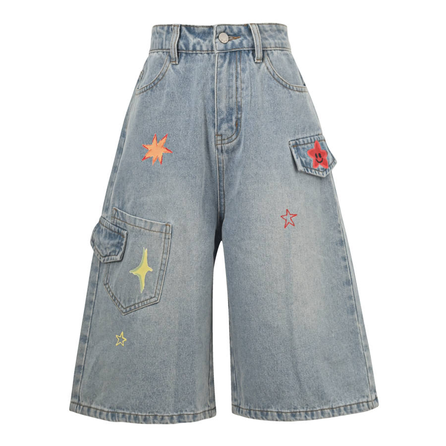 SNBL Denim Shorts Women's Blue Moderate Wide Leg Pants