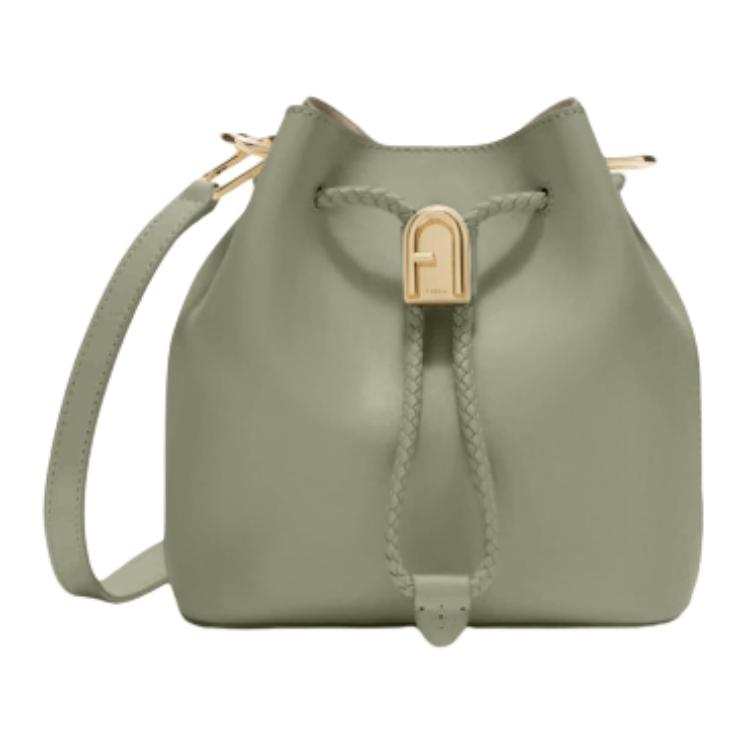 Furla Cow Leather Bucket Bag, Shoulder Bag Mini Women's Green