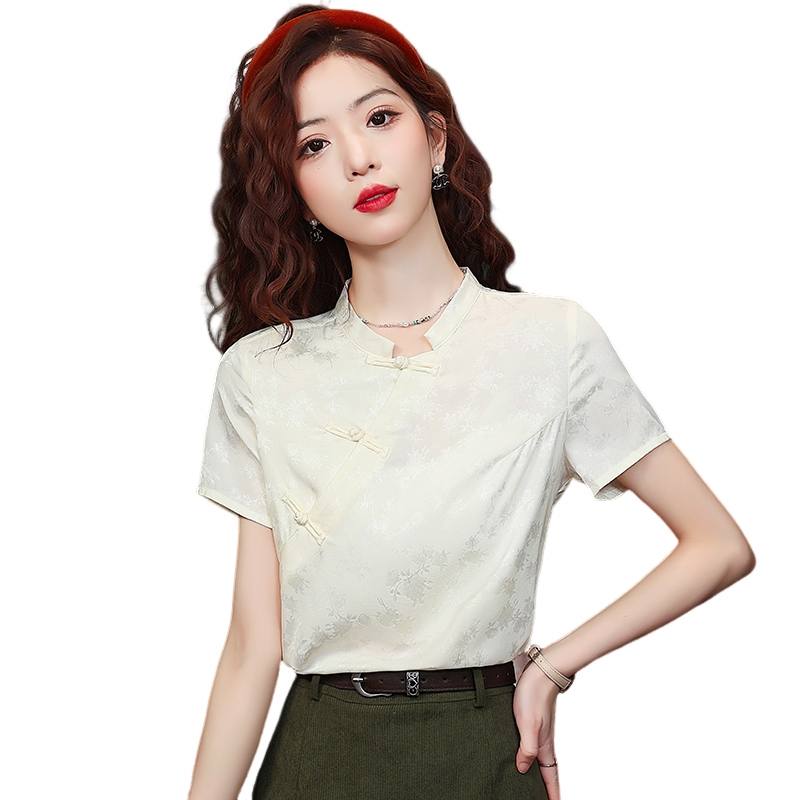 SIXUSICHOU Shirts Women's Beige Stand Collar Thin Other