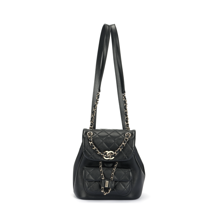 CHANEL Duma Cow Leather Material Gold Chain Backpack Small Women's Black