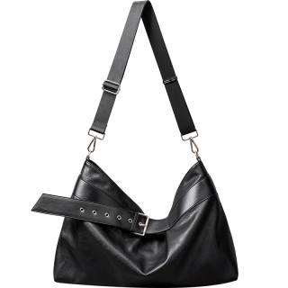 SHIZIYOUA Cow Leather Shoulder Bag Large Men's Black
