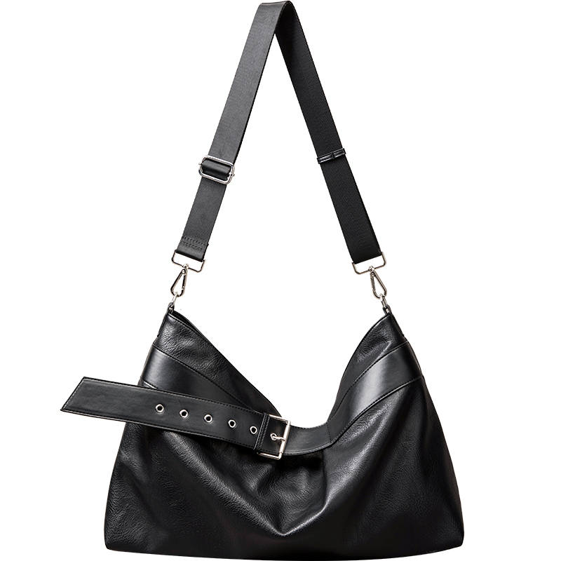 SHIZIYOUA Cow Leather Shoulder Bag Large Men's Black
