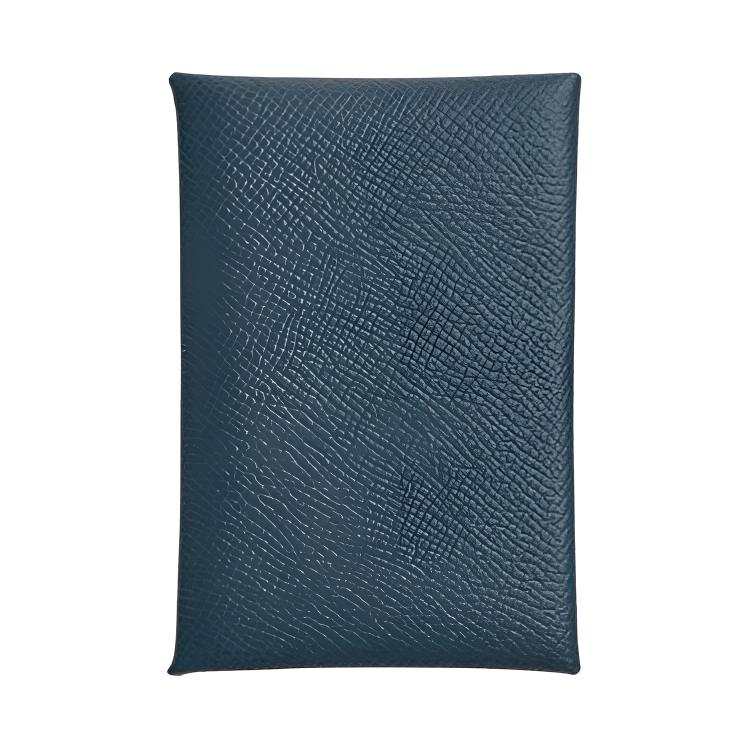 HERMES Calvi Epsom Leather Card Holder Women's Prussian Blue & Sis Green