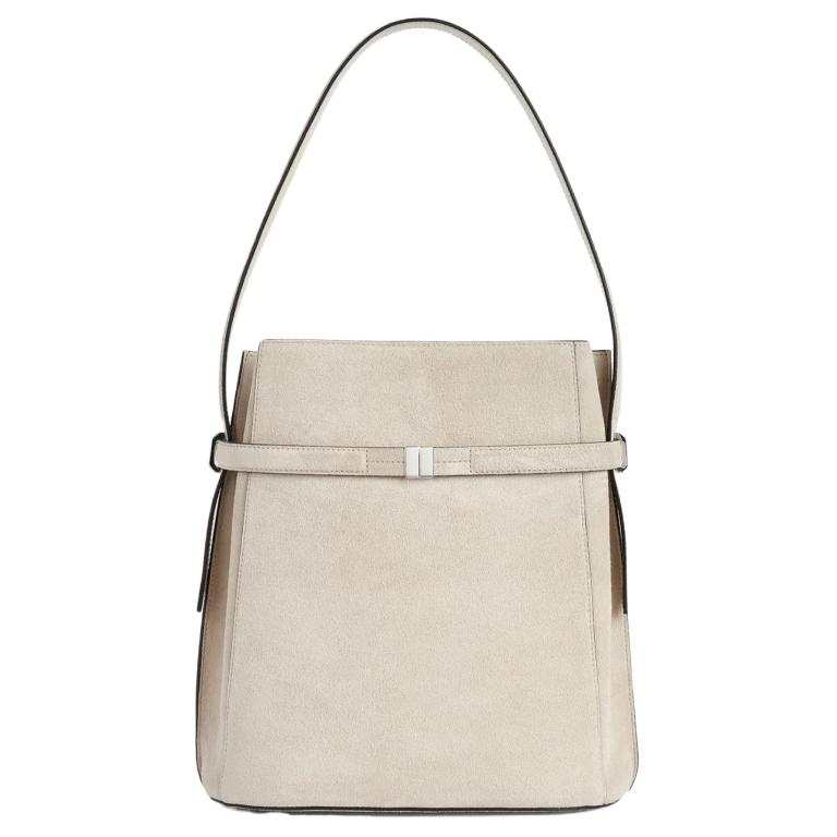 TOTEME Cow Leather Bucket Bag Handbag Women's Gray White