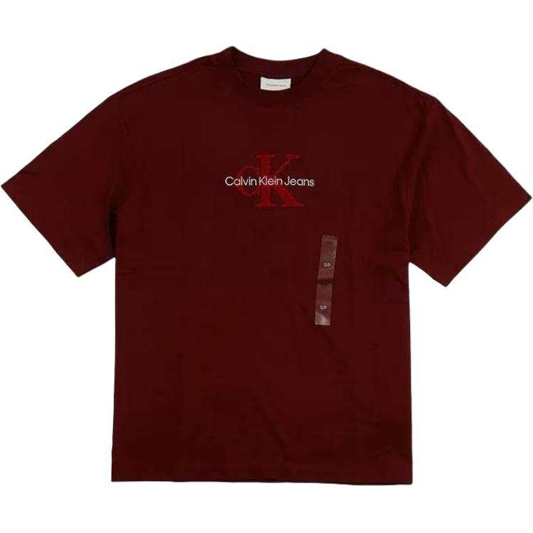 Calvin Klein T Shirts Men's Burgundy Crew Neck Moderate