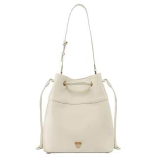 PINKO Cow Leather Bucket Bag, Shoulder Bag Large Women's Ecru