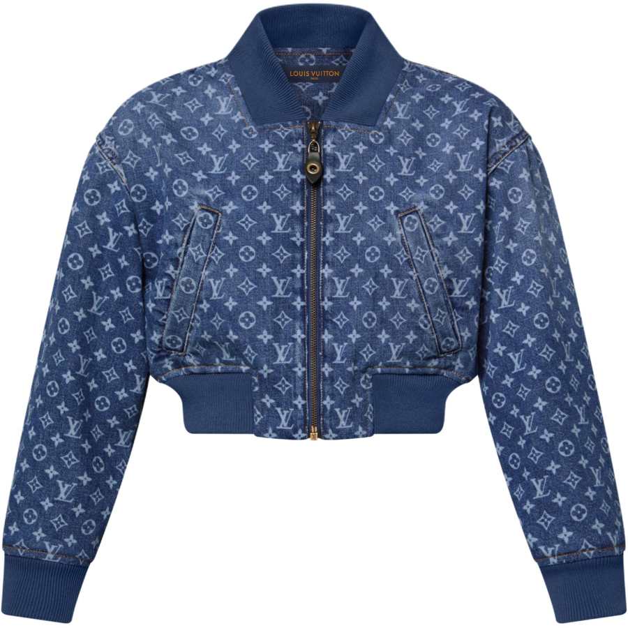 LOUIS VUITTON Lv Cropped Monogram Denim Bomber Jacket