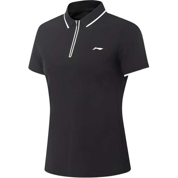 Li-Ning Li Ning T Shirts Women's Black Lapel Moderate Straight Fit